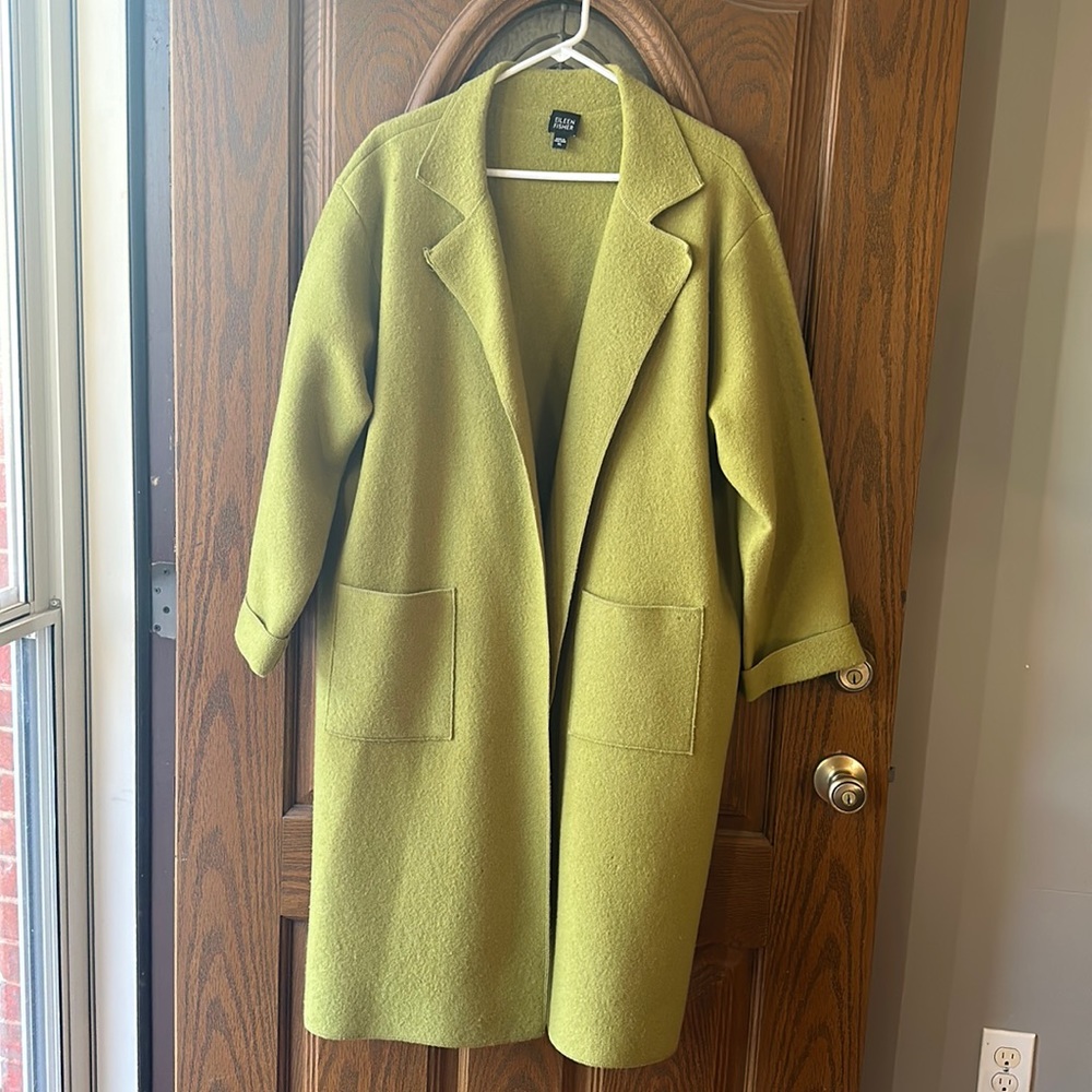 Eileen Fisher Women’s 100% Wool Coat Green Size XL Made in Hong Kong